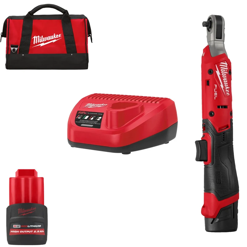 Milwaukee Akku-Ratsche M12 FIR14G2-252B (Aufnahme: 1/4"-Vierkant, Drehmoment: 61 Nm, Drehzahl: 0-550 U/min, inkl. 2 x 2,5 Ah Akku in Tasche)