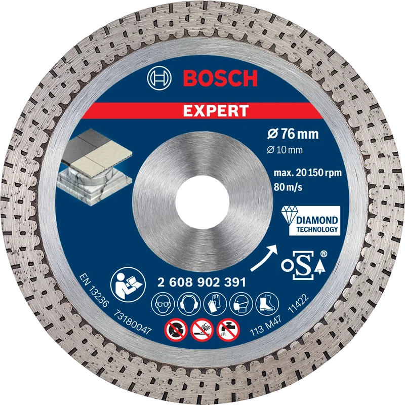 Bosch EXPERT Hard Ceramic Diamanttrennscheibe Ø 76 x 1,9 x 10 mm (für Mini-Winkelschleifer, Schneidet harte Fliesen & Stein)