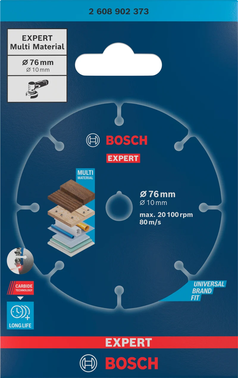 Bosch EXPERT Multi Material Carbide-Trennscheibe Ø 76 x 10 mm (für Mini-Winkelschleifer, Überragende Lebensdauer, Zum Schneiden verschiedenster Materialien)