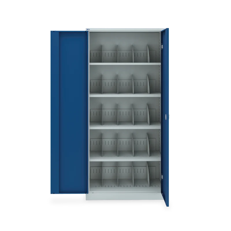 Materialschrank (920 x 500 mm) mit 4 Fachböden – Lichtgrau