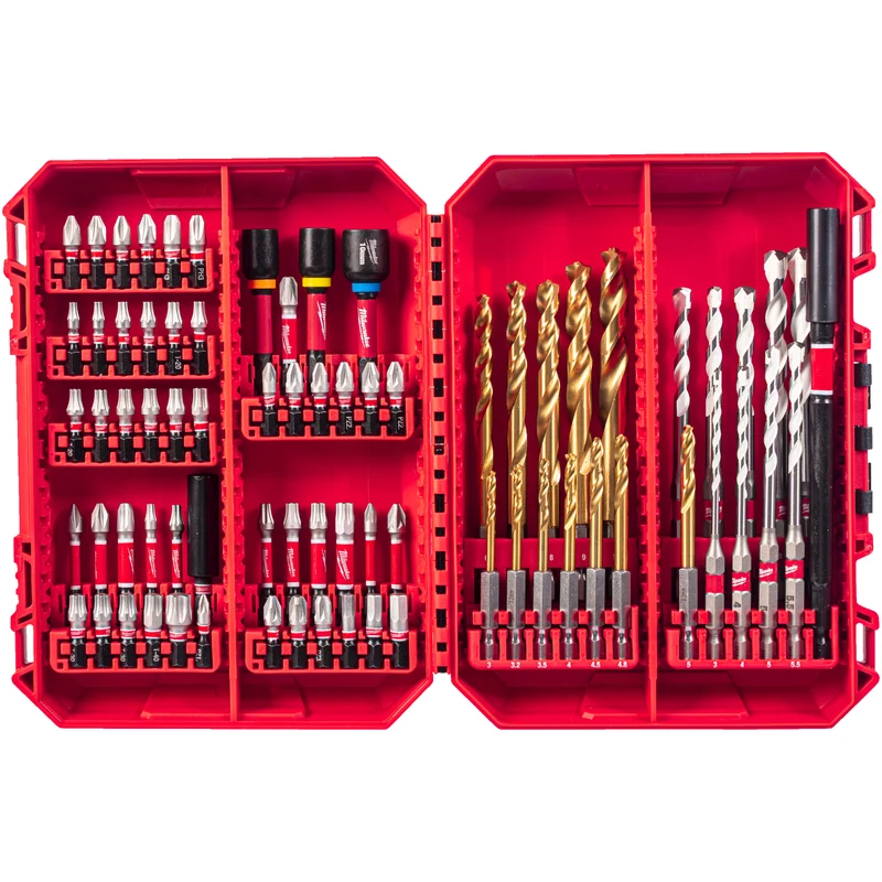 Milwaukee Shockwave Zubehör Set 74 tlg. (Bits 25 mm & 50 mm, Red Hex Metallbohrer, Multimaterialbohrer, Steckschlüssel, Bithalter, Packout Kassette)