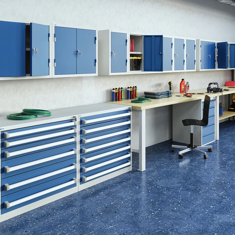 Schubladenschrank (4-Schübe) mit Metallgriffen – Lichtgrau