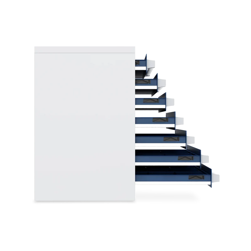 Schubladenschrank (7-Schübe) mit Metallgriffen – Lichtgrau