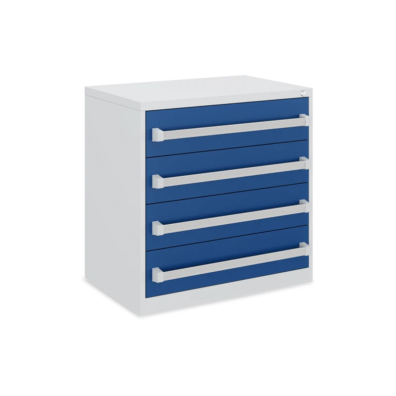 Schubladenschrank (4-Schübe) mit Metallgriffen – Lichtgrau