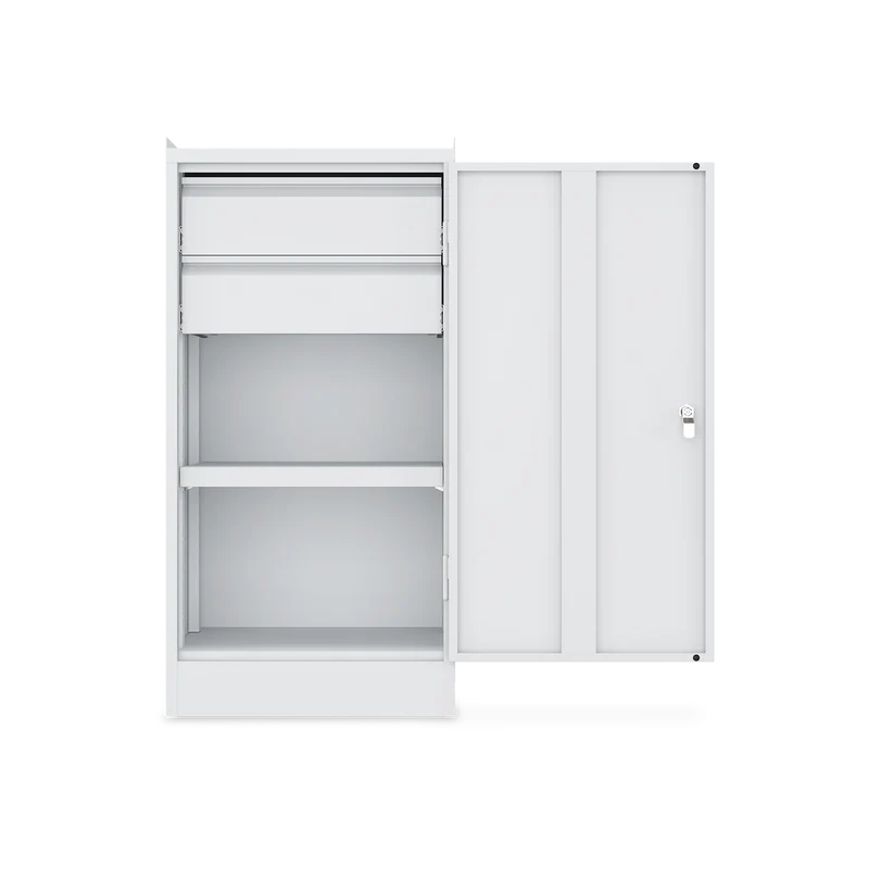 Werkzeugschrank (1-Türe) – 1 Fachboden & 2 Schubladen – Lichtgrau