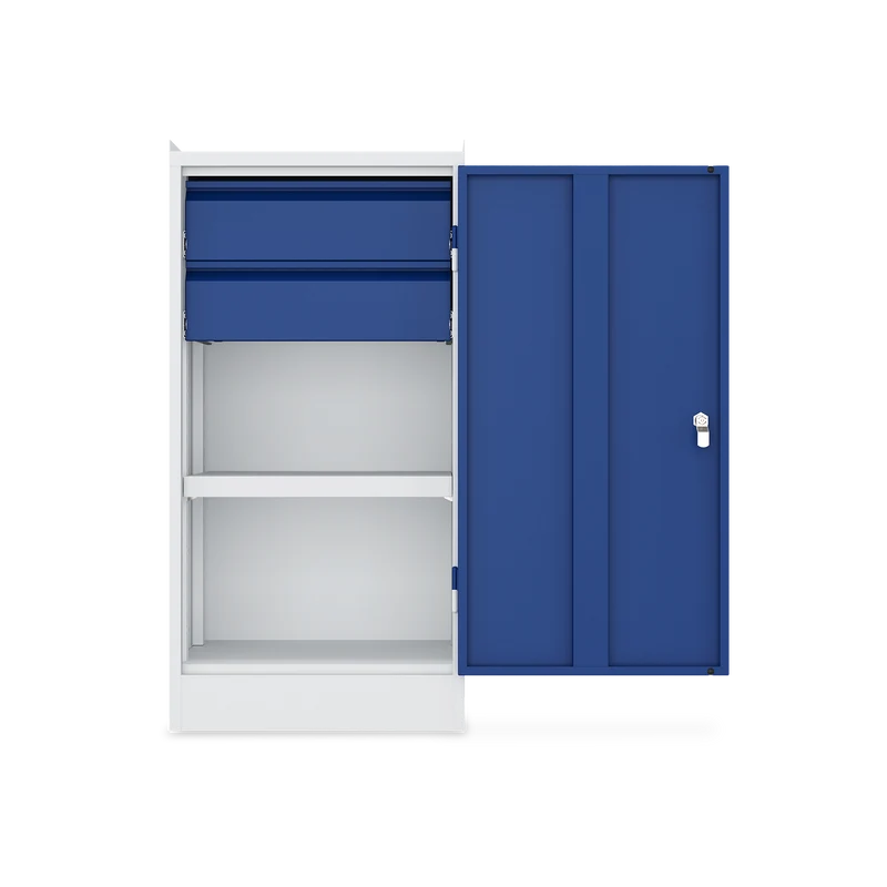 Werkzeugschrank (1-Türe) – 1 Fachboden & 2 Schubladen – Lichtgrau