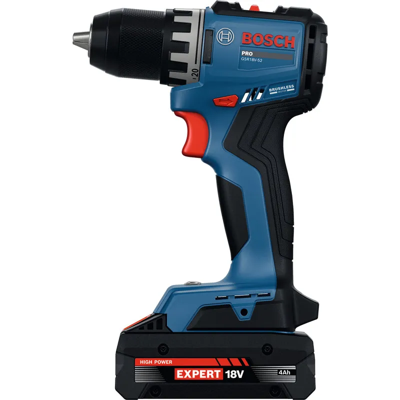 Bosch PRO Akku-Bohrschrauber GSR18V-52 (Max. Drehmoment: 70 Nm, Bohrfutter: 13 mm, Drehzahl: 500/1900 U/min, mit 2 x EXBA18V-40 Akku in L-BOXX 136)