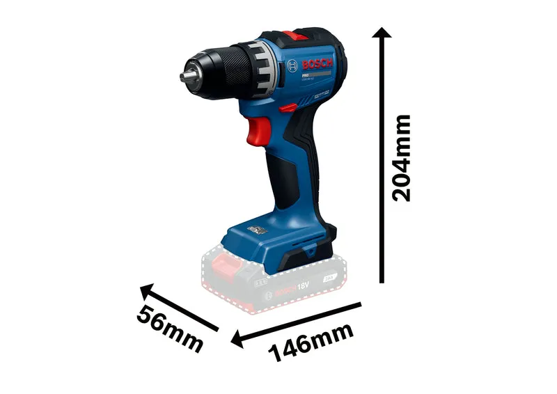 Bosch PRO Akku-Bohrschrauber GSR18V-52 (Max. Drehmoment: 70 Nm, Bohrfutter: 13 mm, Drehzahl: 500/1900 U/min, mit 2 x EXBA18V-40 Akku in L-BOXX 136)