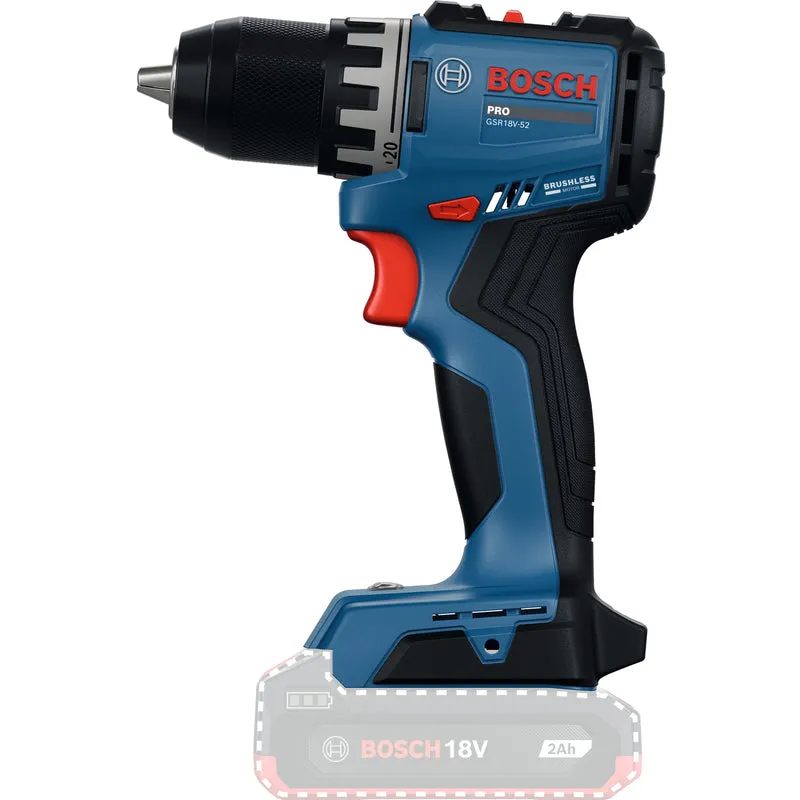 Bosch PRO Akku-Bohrschrauber GSR18V-52 (Max. Drehmoment: 70 Nm, Bohrfutter: 13 mm, Drehzahl: 500/1900 U/min, ohne Akku in L-BOXX 136)