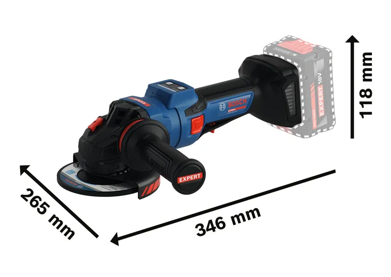 Bosch EXPERT Akku-Winkelschleifer EXWS18V-15PS (Scheiben-Ø: 125 mm, Drehzahl: 11000 U/min, Paddelschalter, ohne Akku in L-BOXX 162)