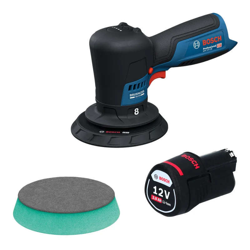 Bosch GPX 12V-125 Akku Polierer 12 V 125 mm Brushless + 1x Akku 2,0 Ah - ohne Ladegerät