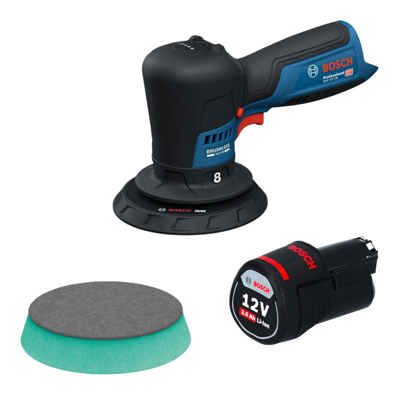 Bosch GPX 12V-125 Akku Polierer 12 V 125 mm Brushless + 1x Akku 3,0 Ah - ohne Ladegerät