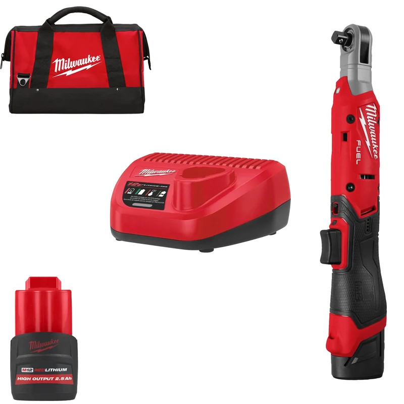 Milwaukee Akku-Ratsche M12 FIR38G2-252B (Aufnahme: 3/8"-Vierkant, Drehmoment: 95 Nm, Drehzahl: 0-400 U/min, inkl. 2 x 2,5 Ah Akku in Tasche)