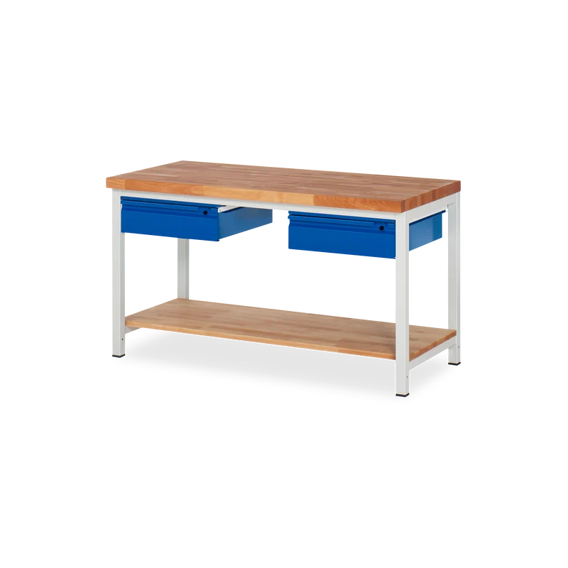 Profi-Werkbank mit Holz-Ablageboden und 2x Schubladen