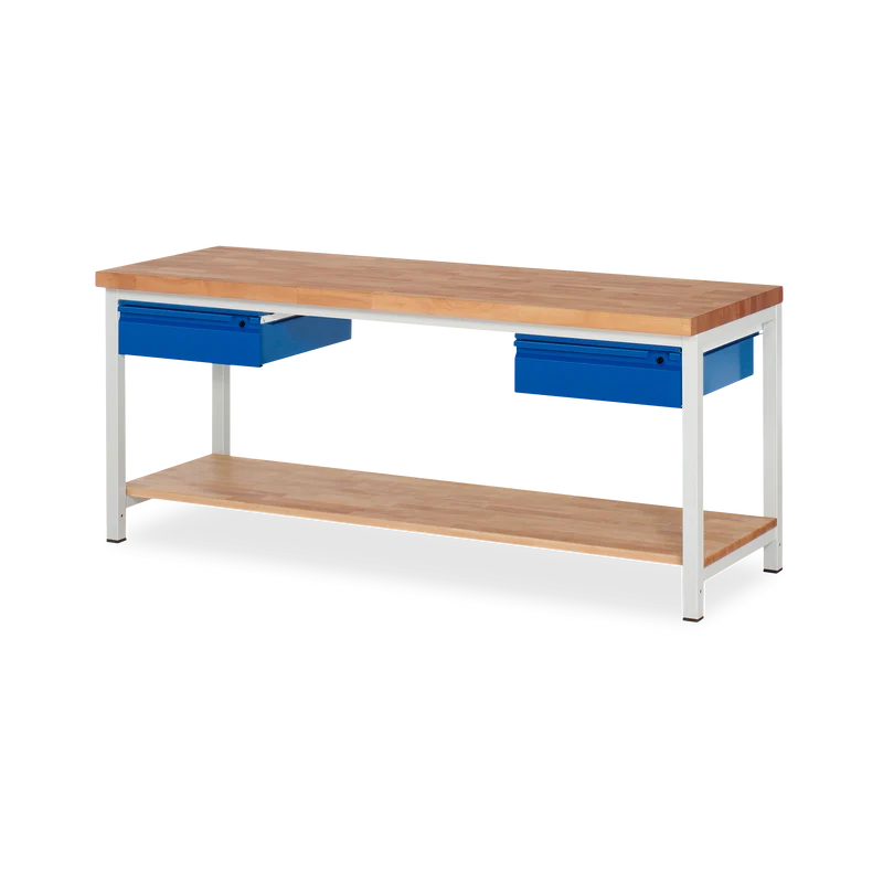 Profi-Werkbank mit Holz-Ablageboden und 2x Schubladen