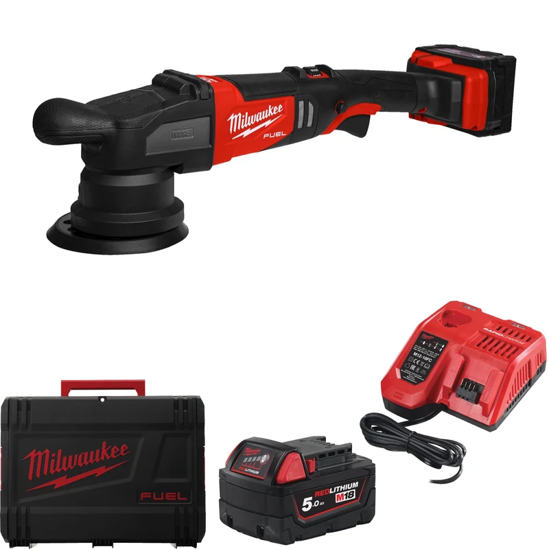 Milwaukee Akku-Exzenter-Polierer M18 FROP15-502X (Scheiben-Ø: 125 mm, Schwingkreis: 15 mm, Drehzahl: 2.650 - 5.100 U/min, mit 2 x 5,0 Ah Akku in HD Box)