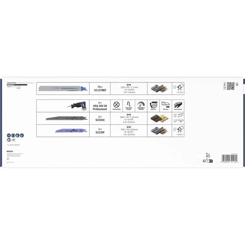 Bosch PRO GSA 18V-28 Akku-Säbelsäge inkl. 75 x S1137BEF Säbelsägeblatt (ohne Akku im Karton)