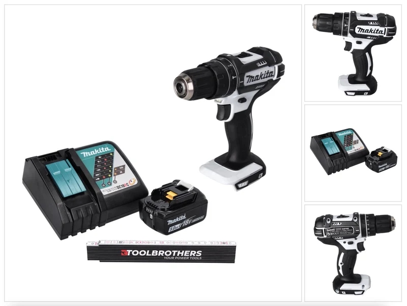 Toolbrothers Gliedermaßstab + DHP 482 RT1 W Akku Schlagbohrschrauber 18 V 62 Nm + 1x Akku 5,0 Ah + Ladegerät