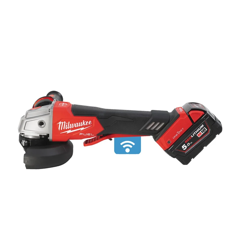 Milwaukee Akku-Winkelschleifer M18 ONEFSAG125XPDB-502X (Scheiben-Ø: 125 mm, Paddelschalter, ONE-KEY, mit 2 x 5,0 Ah Akku in HD-Box)