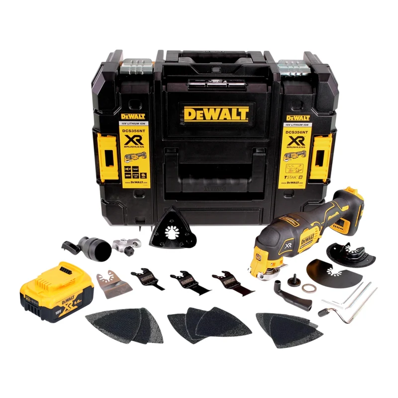 DeWalt DCS 356 NT Akku Multitool 18 V Brushless + 1x Akku 5,0 Ah + 20 tlg. Zubehör + TSTAK - ohne Ladegerät