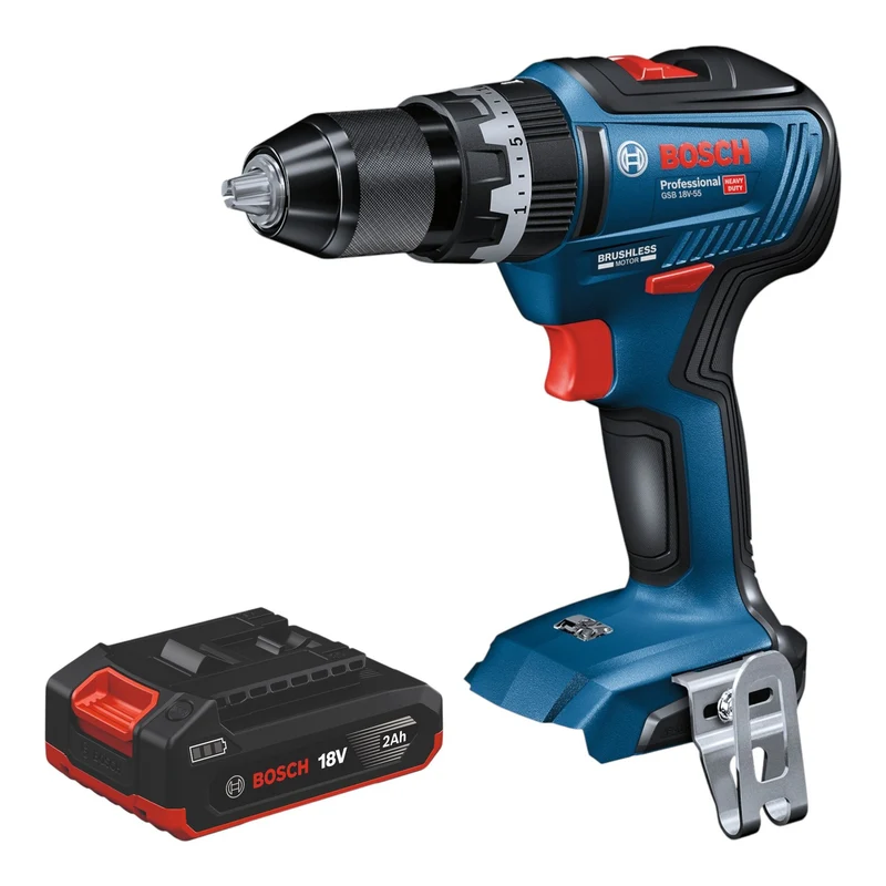 Bosch GSB 18V-55 Professional Akku Schlagbohrschrauber 18 V 55 Nm Brushless + 1x Akku 2,0 Ah - ohne Ladegerät