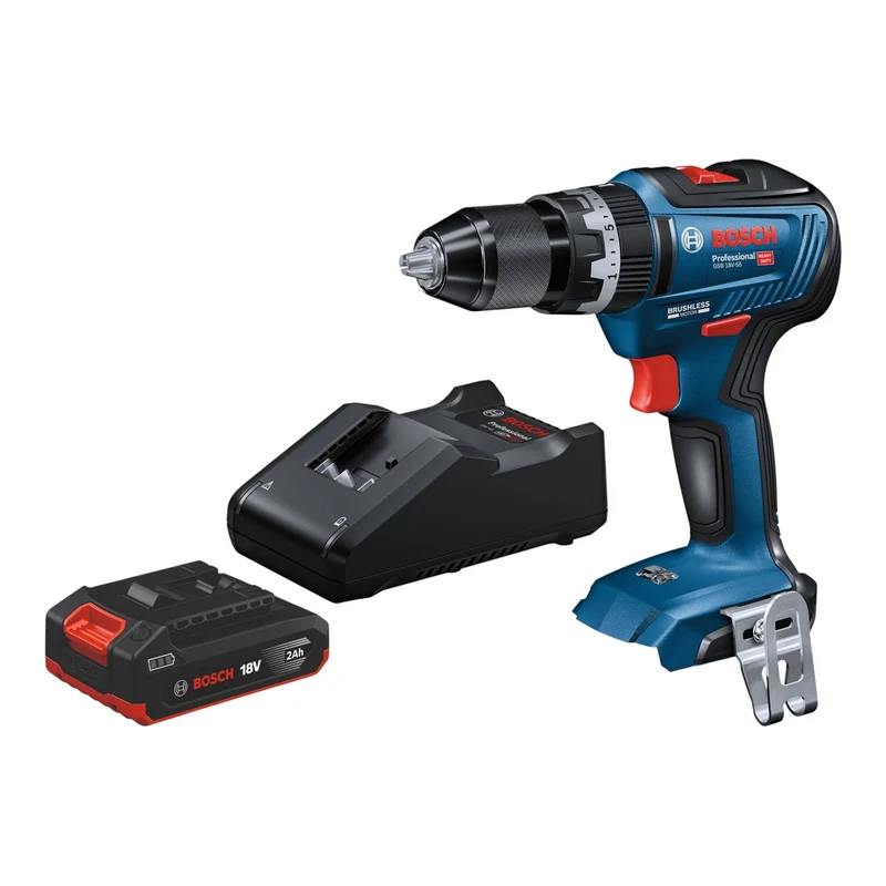 Bosch GSB 18V-55 Professional Akku Schlagbohrschrauber 18 V 55 Nm Brushless + 1x Akku 2,0 Ah + Ladegerät