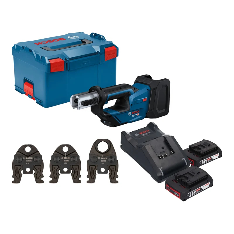 Bosch GPT 18V-19 Professional Akku Presswerkzeug 18 V 21 kN + 2x Akku 2,0 Ah + Ladegerät + 3x Pressbacke + L-Boxx