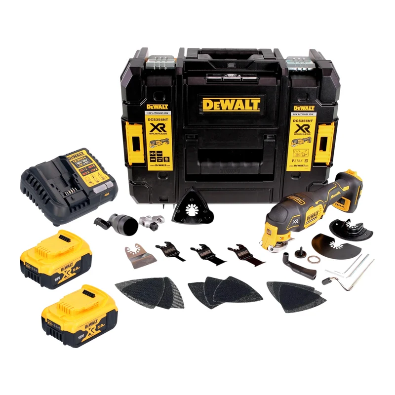 DeWalt DCS 356 P2T Akku Multitool 18 V Brushless + 2x Akku 5,0 Ah + Ladegerät + 20 tlg. Zubehör + TSTAK