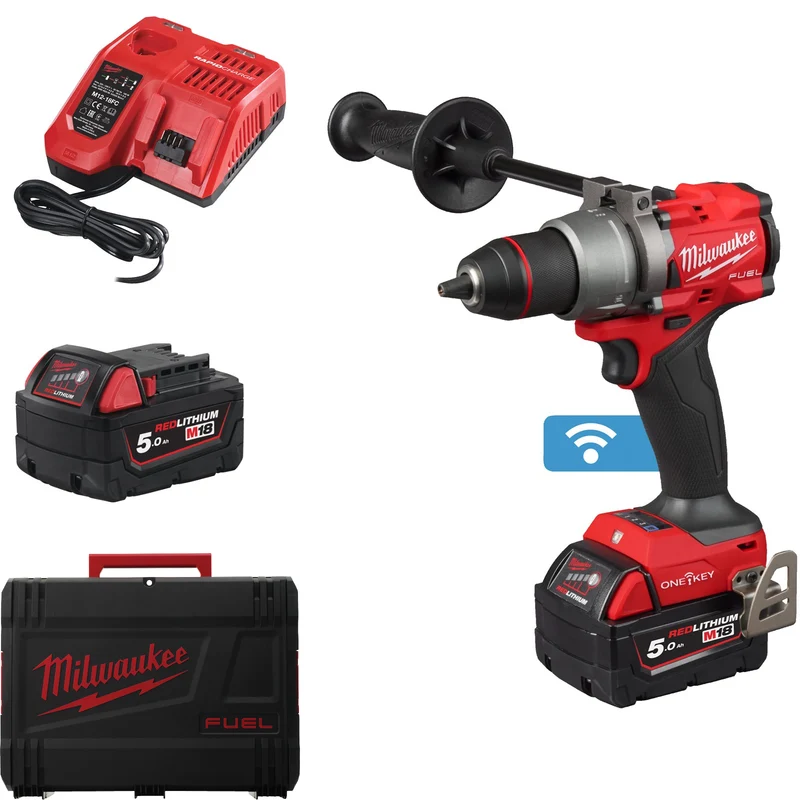 Milwaukee Akku-Schlagbohrschrauber M18 ONEPD3-502X (Drehmoment: 158 Nm, Bohrfutter: 13 mm, ONE-KEY, mit 2 x 5,0 Ah Akku in HD Box)