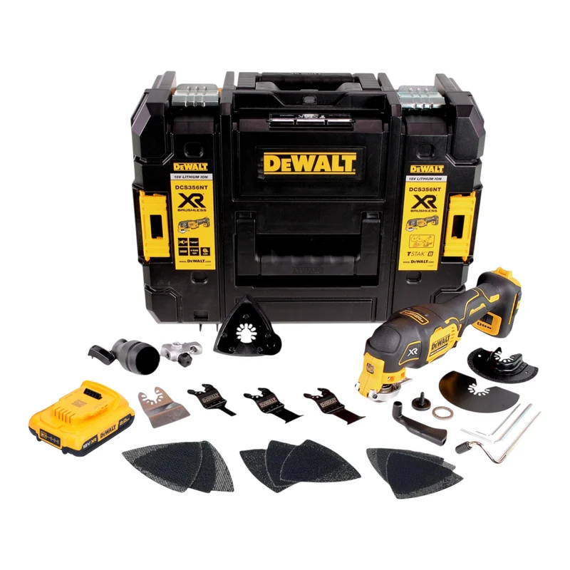 DeWalt DCS 356 NT Akku Multitool 18 V Brushless + 1x Akku 2,0 Ah + 20 tlg. Zubehör + TSTAK - ohne Ladegerät