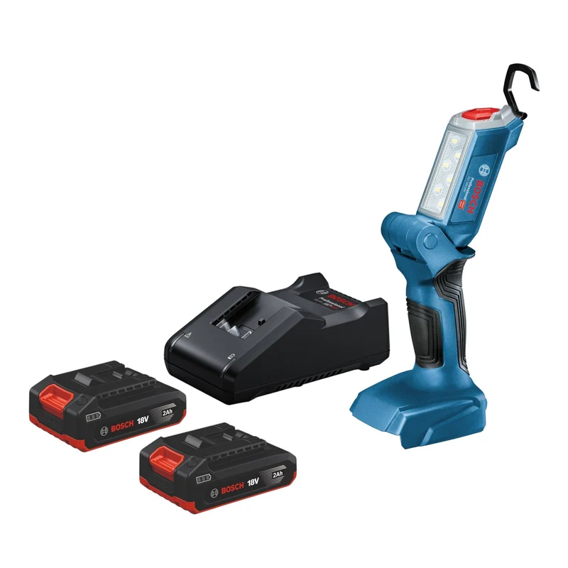 Bosch GLI 18V-300 Professional Akku Bauleuchte 18 V 300 lm + 2x Akku 2,0 Ah + Ladegerät