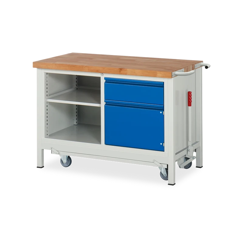 Fahrbare Werkbank (Absenkbar) mit 1x Schublade und 1x Türe