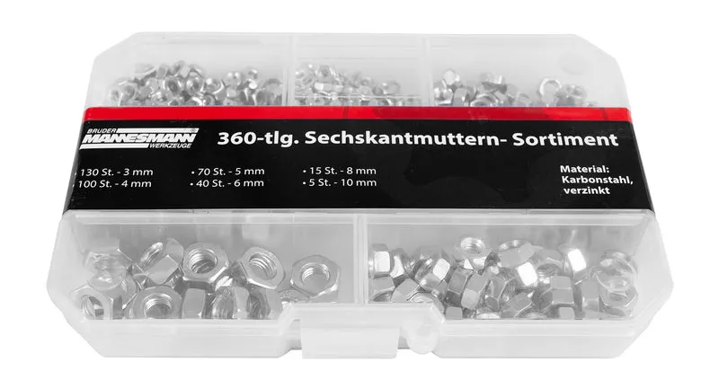 Sechskantmuttern-Sortiment, 360-tlg.
