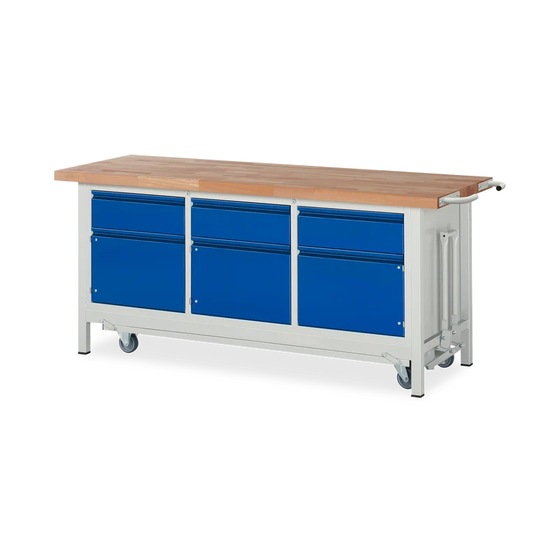 Fahrbare Werkbank (Absenkbar) mit 3x Schubladen und 3x Türen