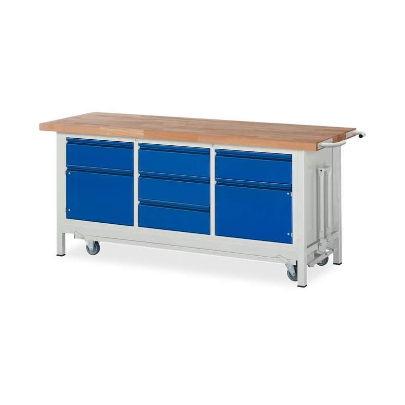 Fahrbare Werkbank (Absenkbar) mit 5x Schubladen und 2x Türen