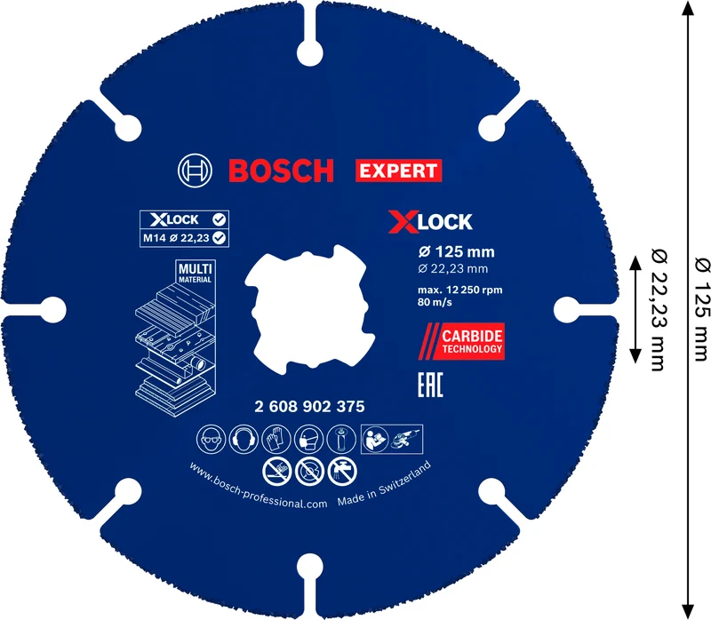Bosch EXPERT Multi Material Carbide-Trennscheibe Ø 125 mm (X-LOCK, Carbide Multi Wheel, Zum Schneiden verschiedenster Materialien)