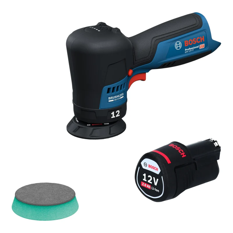 Bosch GPX 12V-77 Akku Polierer 12 V 77 mm Brushless + 1x Akku 2,0 Ah - ohne Ladegerät