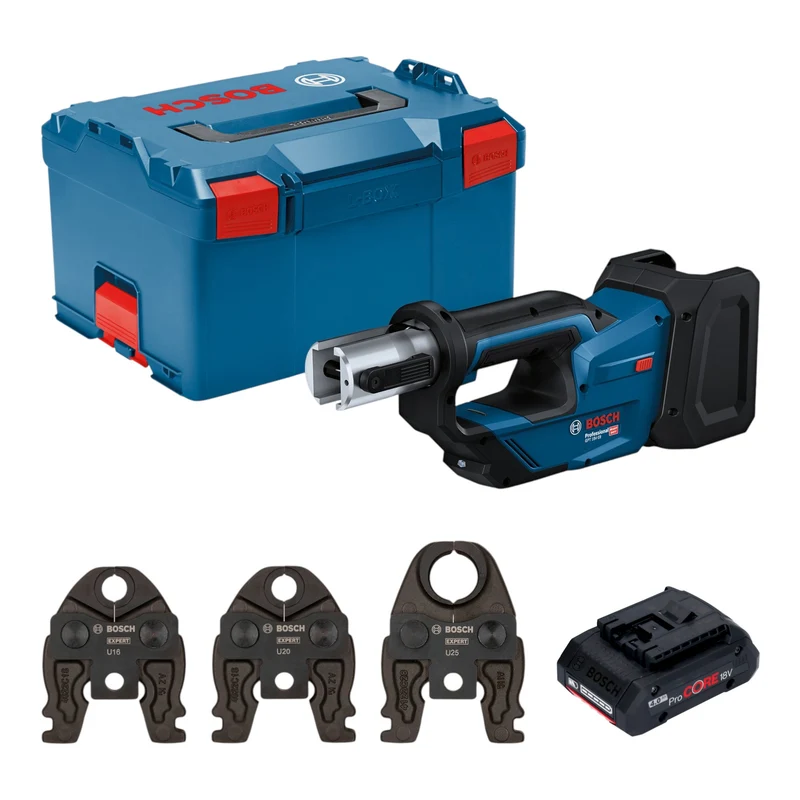 Bosch GPT 18V-19 Professional Akku Presswerkzeug 18 V 21 kN + 1x ProCORE Akku 4,0 Ah + 3x Pressbacke + L-Boxx - ohne Ladegerät