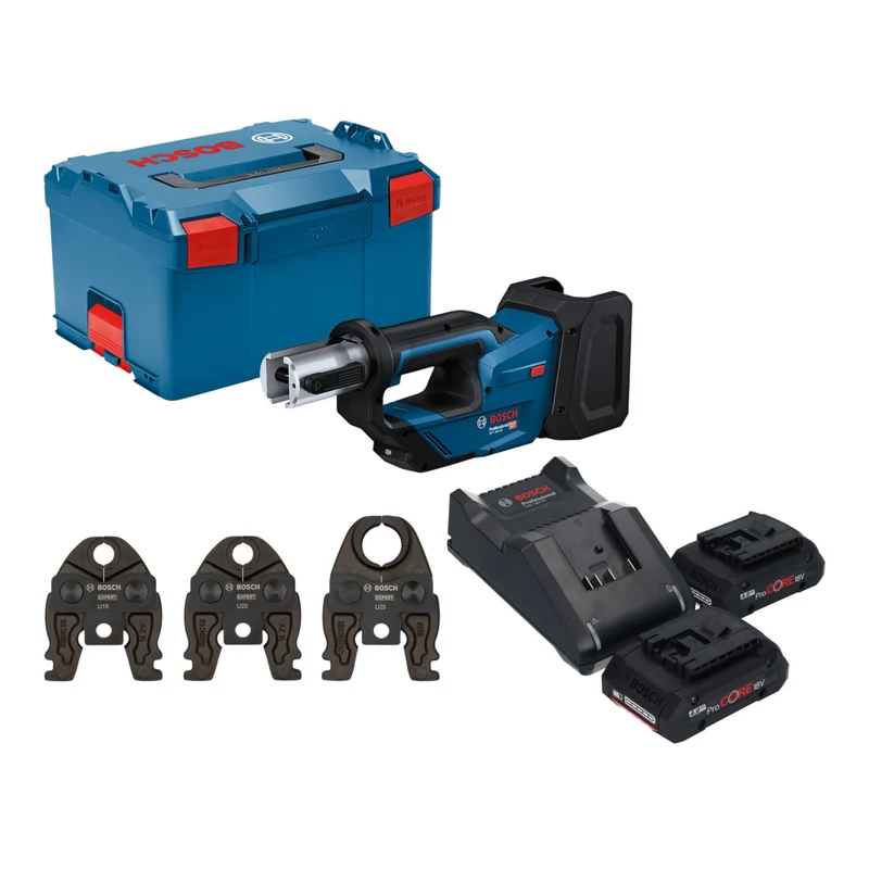 Bosch GPT 18V-19 Professional Akku Presswerkzeug 18 V 21 kN + 2x ProCORE Akku 4,0 Ah + Ladegerät + 3x Pressbacke + L-Boxx