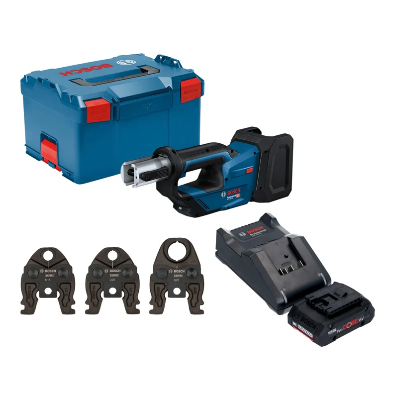 Bosch GPT 18V-19 Professional Akku Presswerkzeug 18 V 21 kN + 1x ProCORE Akku 4,0 Ah + Ladegerät + 3x Pressbacke + L-Boxx