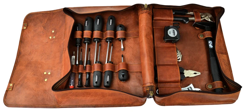 LEDER-WERKZEUGTASCHE, 24 WERKZEUGE IN LEDER-REISSVERSCHLUSSTASCHE