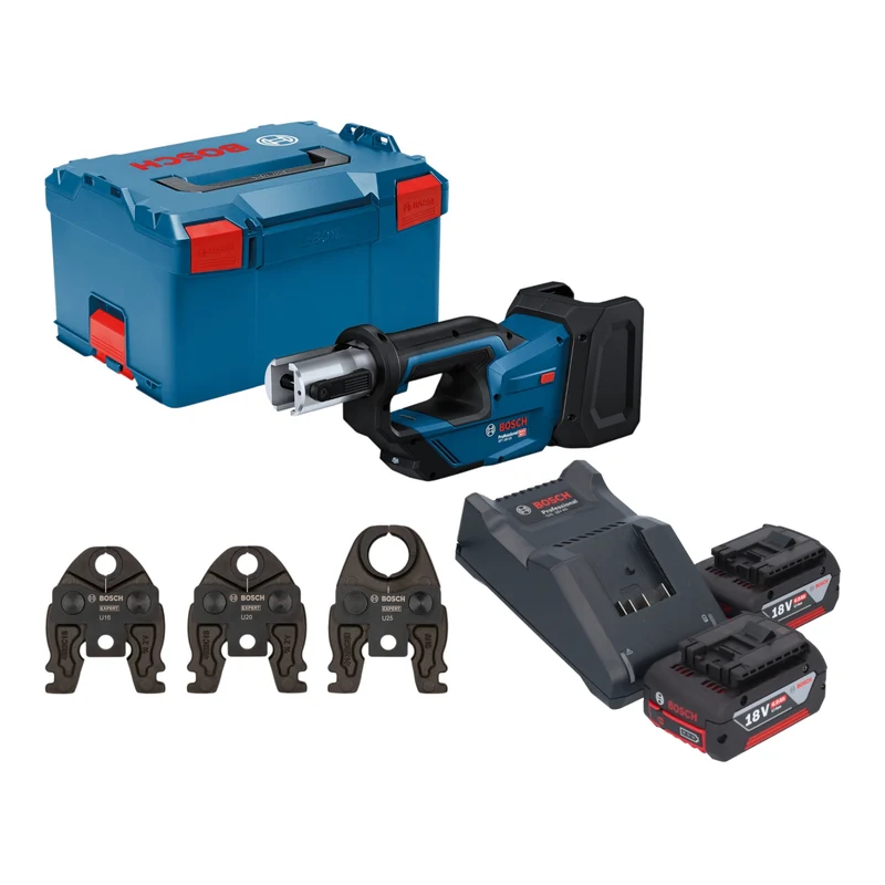 Bosch GPT 18V-19 Professional Akku Presswerkzeug 18 V 21 kN + 2x Akku 4,0 Ah + Ladegerät + 3x Pressbacke + L-Boxx