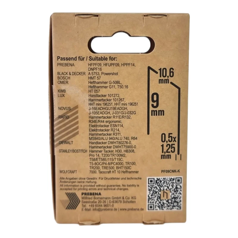 Prebena PF09CNK-K Klammern Heftklammern Typ PF 1440 Stück 9 mm verzinkt