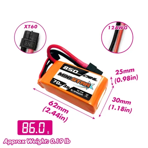CNHL MiniStar 850 mAh 11,1 V 3S 70C LiPo-Akku mit XT60-Stecker (2 St.)