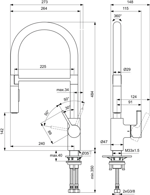 IDEAL STANDARD Gusto Küchenarmatur Semi-Pro 225 mm 2F-Brause Sunset Rose