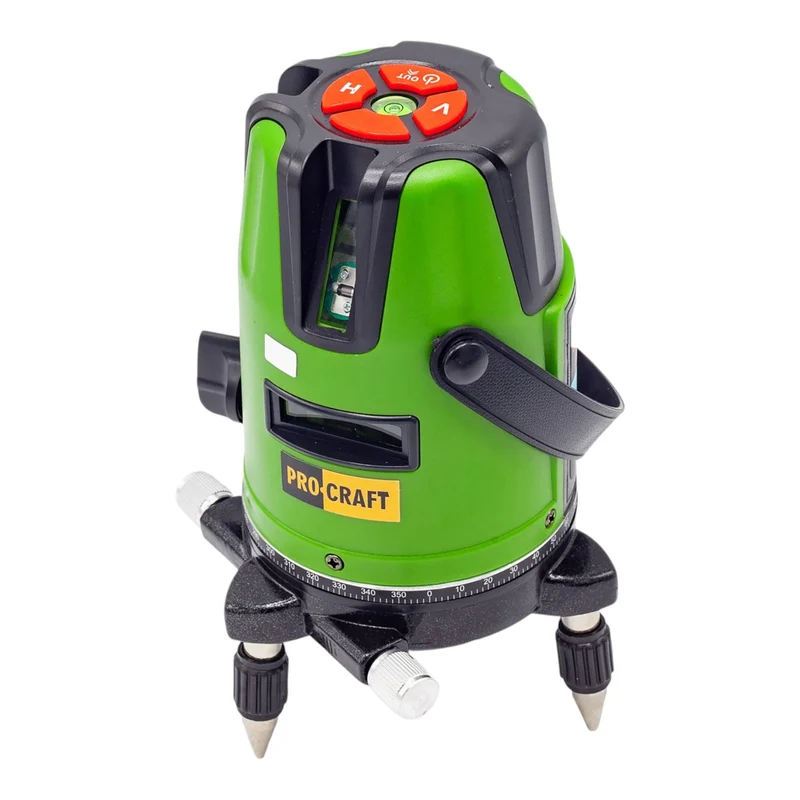 Procraft LE-3D Akku Linien- und Kreuzlinienlaser 3,7 V 50 m grün selbstnivellierend + Integrierter Akku 2,0 Ah
