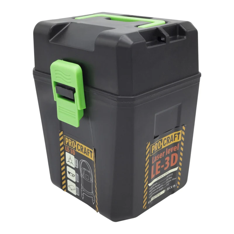 Procraft LE-3D Akku Linien- und Kreuzlinienlaser 3,7 V 50 m grün selbstnivellierend + Integrierter Akku 2,0 Ah