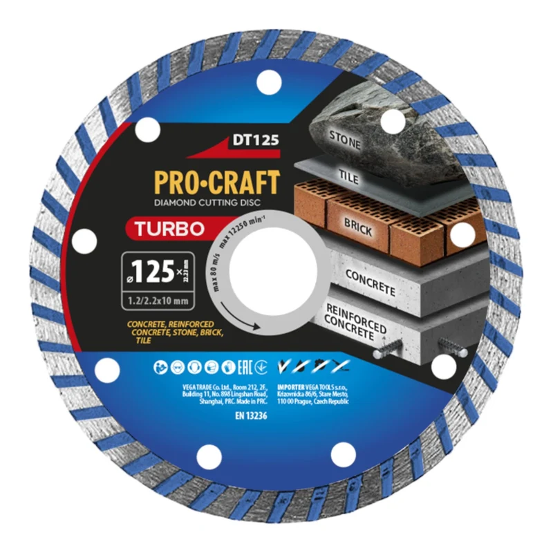 Procraft DT125 Diamanttrennscheibe Turbo 125 x 22,23 mm 10 Stück