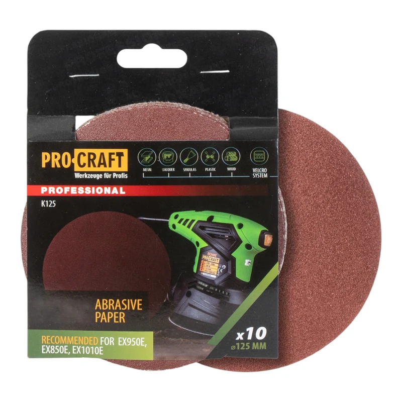 Procraft K125.180 Schleifpapier Klett 125 mm P180 10 Stk. für Exzenterschleifer