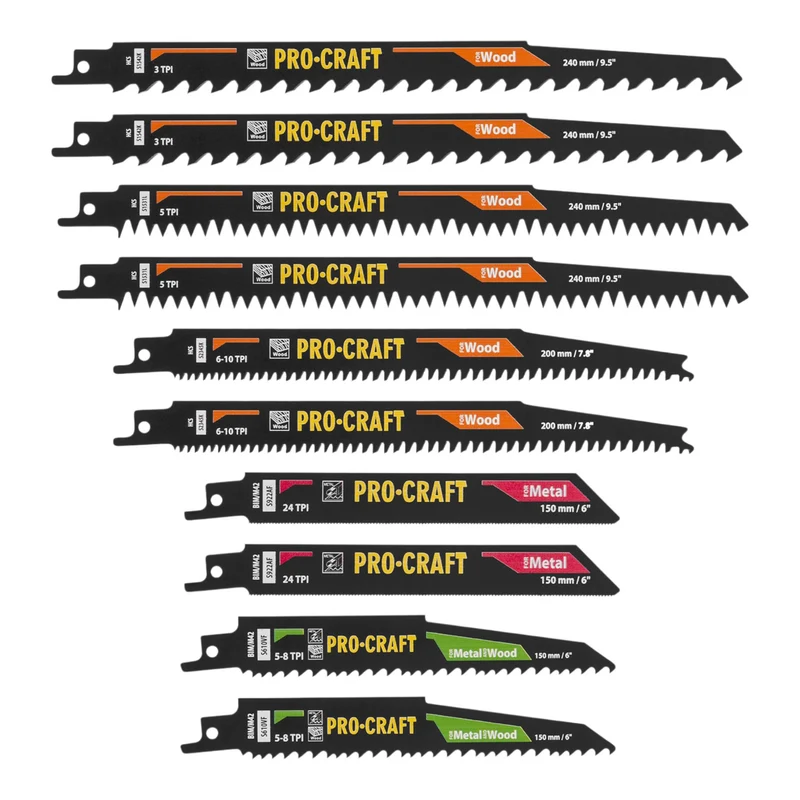 Procraft SB10 Säbelsägeblatt Set 10 tlg. 150 - 240 mm für Holz / Metall / Kunststoff